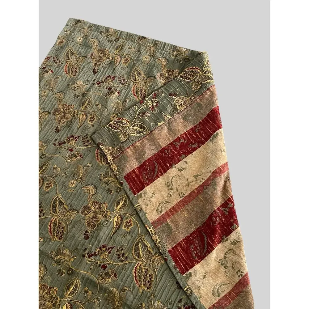 Heavy Woven Tapestry Jacquard Fabric 1 Curtain Panel Indie Floral Green Burgandy